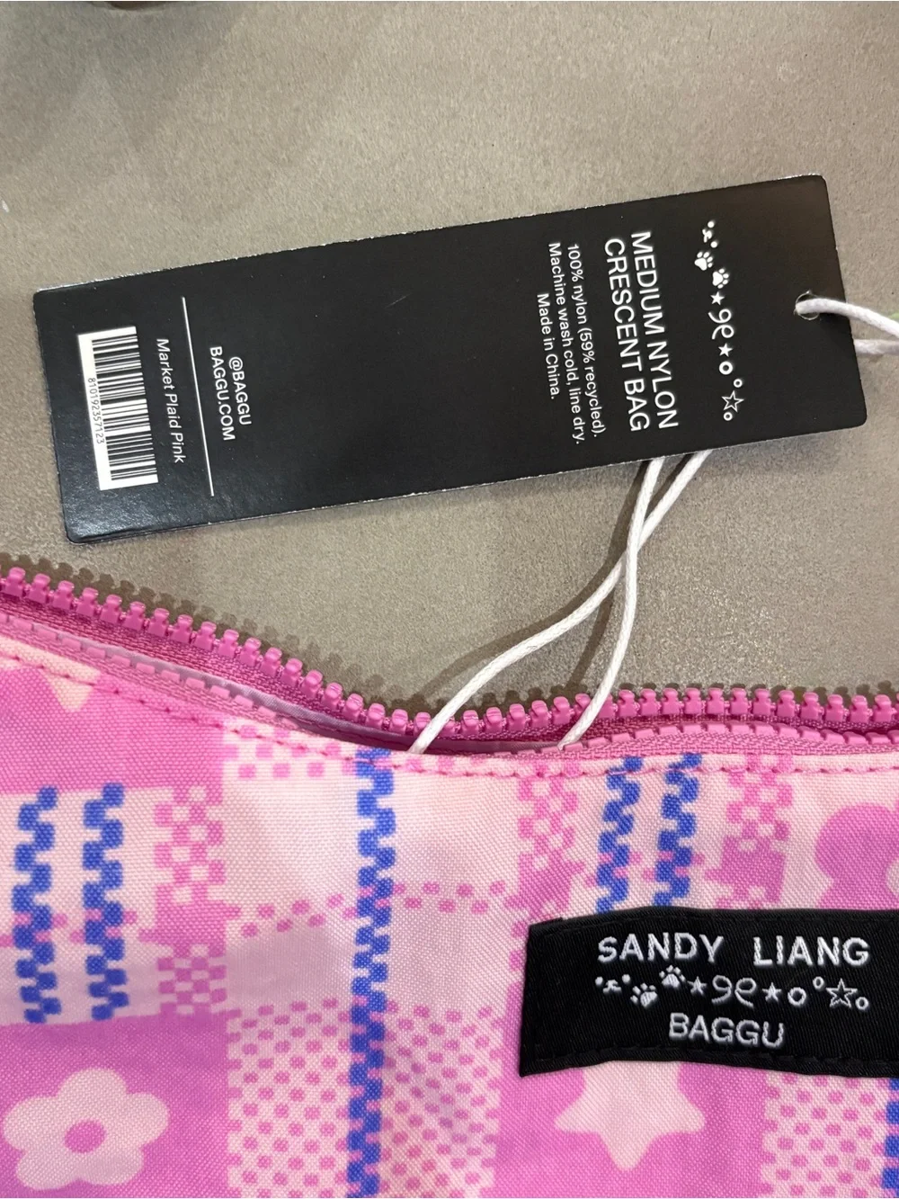 NWT Baggu x Sandy Liang Pink Floral medium crescent bag
